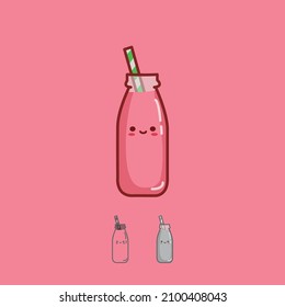 Strawberry milkshake Icon Character with vector Illustration. Colorful, color variations, editable, and resizable.