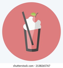 Strawberry Milkshake Icon in trendy flat style isolated on soft blue background