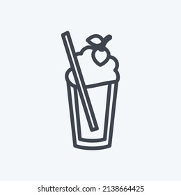 Strawberry Milkshake Icon in trendy line style isolated on soft blue background