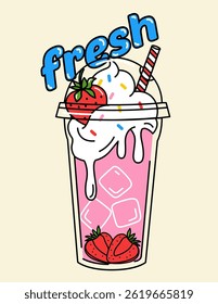 STRAWBERRY MILKSHAKE ILLUSTRATION WITH COLORFUL SPARKLES