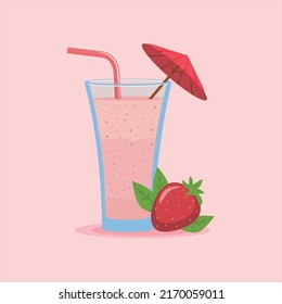 Strawberry milkshake illustration isolated on pastel pink background