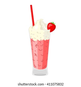 Strawberry milkshake. Isolated icon on white background. Vector illustration.