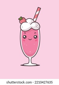 Strawberry milkshake kawaii vector cartoon illustration