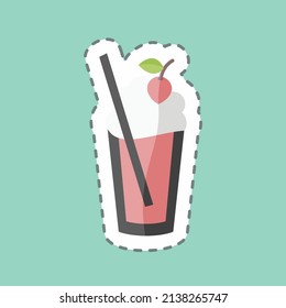 Strawberry Milkshake Sticker in trendy line cut isolated on blue background