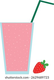 Strawberry milkshake with straw. Isolated vector illustration.
