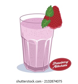 Strawberry milkshake vector illustration, perfect for shop logo, wall decor poster