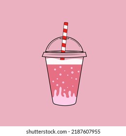 Erdbeere Milkshakes Vektorgrafik, erfrischendes Erdbeermilch Getränk in einer Tasse