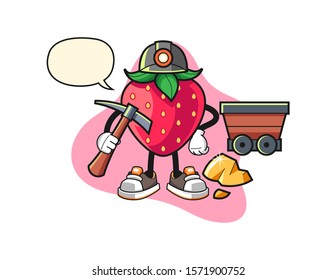 Strawberry miner with speech bubble cartoon. Mascot Character vector.