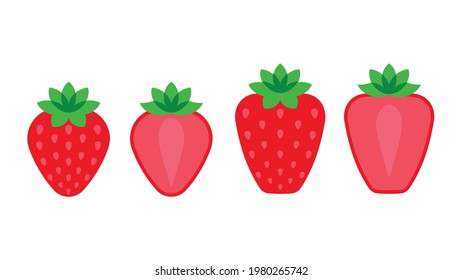 Strawberry. Minimal style red strawberry composition. Abstract geometric fruits with slice on white background. Modern minimalistic template design with gradient textures.