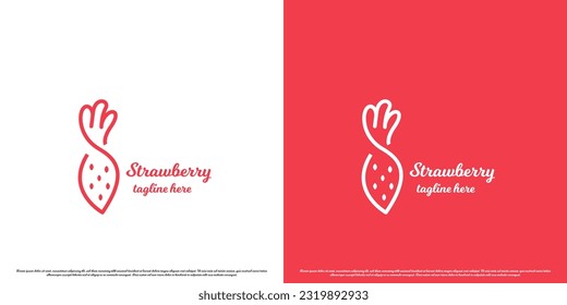Strawberry minimalist logo design illustration. Strawberry line art silhouette simple minimalist fresh fruit vegetarian plantation produce healthy food.