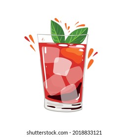 strawberry and mint cocktail, vector clipart, hand drawn food illustration good for card and print design
