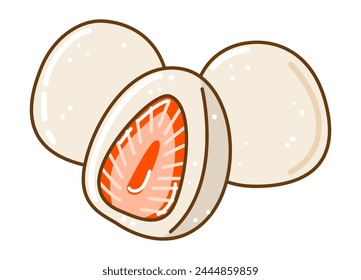 Strawberry mochi - cute cartoon illustration of traditional japanese sweets isolated on white background