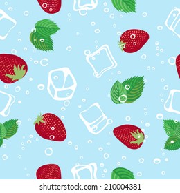 Strawberry mojito blue seamless vector pattern