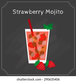 Strawberry Mojito Drink. Element of menu on the blackboard.