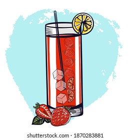 Strawberry mojito. Mocktail or cocktail with strawberries and mint leaves. A refreshing red drink is on a pink background with a place for text. healthcare concept. detox juice