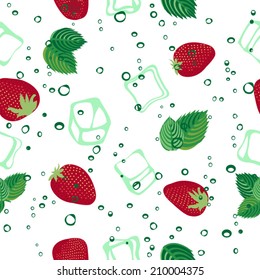 Strawberry mojito seamless vector pattern
