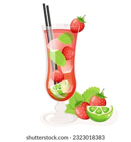 Strawberry mojito. Summer freshness drink.