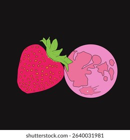 strawberry and moon pink vector illustration, strawberry moon illustration.