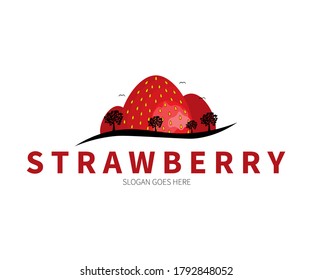 Strawberry Mountain Logo Concept. Vector Design Illustration. Symbol and Icon Vector Template.