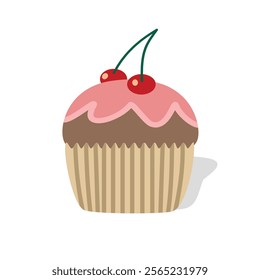 Strawberry muffin with cherry on top. Cupcake with mix flavor. Mug cakes.