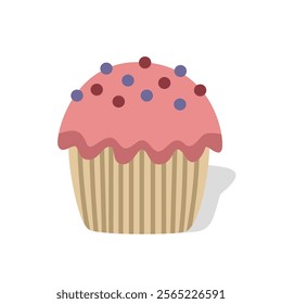 Strawberry muffin illustration. Cupcake candy flavor. Sweet muffin. Dessert food. 