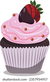 strawberry muffin on white background