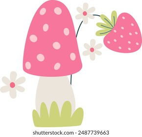 Strawberry And Mushroom Vector Illustration