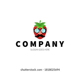 Strawberry mustache, glasses, incognito Logo Concept. Vector Design Illustration. Symbol and Icon Vector Template.