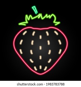 Strawberry neon sign, modern glowing banner design, colorful modern design trend on black background. Vector illustration.