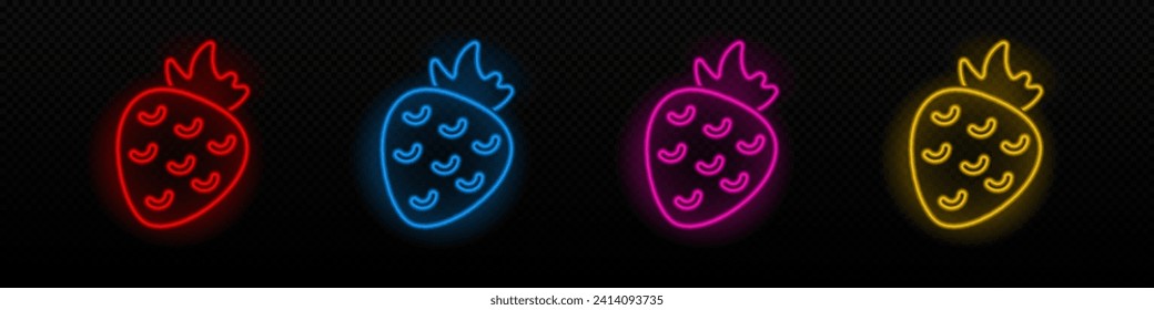 strawberry neon vector icon. Straw berry red glowing laser lamp symbol