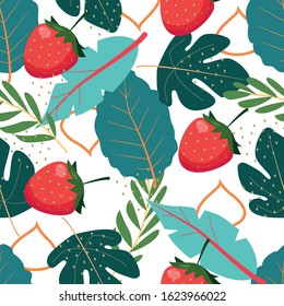Strawberry on abstract background. Vector seamless pattern