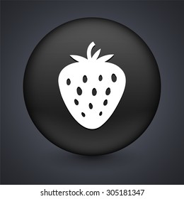 Strawberry on Black Round Button