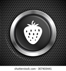 Strawberry on Black Round Button