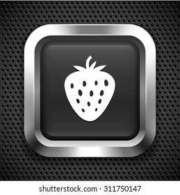 Strawberry on Black Square Button