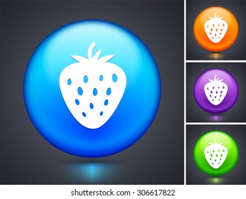 Strawberry on Blue Round Button