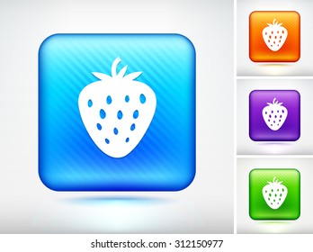 Strawberry on Blue Square Button
