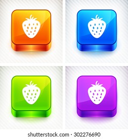 Strawberry on Color Square Buttons