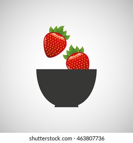 strawberry on cup, fresh fruit icon, vector illustration