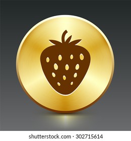 Strawberry on Gold Round Button
