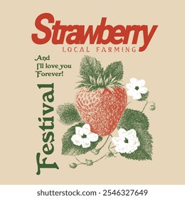 strawberry on pastel peach background ,vector, illustration. Strawberry flat vector illustration. Strawberry Lovers Shirt, Retro  T-Shirt, Trendy Tee, Fruit vintage t-shirt design