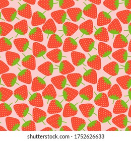 Strawberry on a pink background. Raw and vegetarian food. Seamless pattern. Vector illustration.