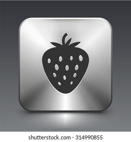 Strawberry on Silver Square Button