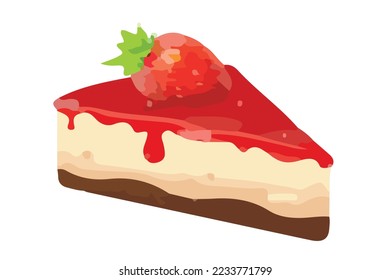 strawberry on slice of cake vector colored
