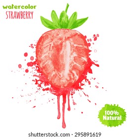 Strawberry on white background. Watercolor vector illustration. Berry design elements. Global color used.