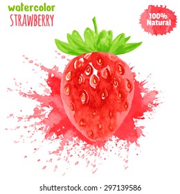 Strawberry on white background. Watercolor vector illustration. Berry design elements. Global color used.