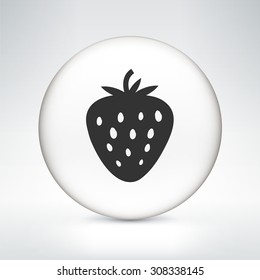 Strawberry on White Round Button