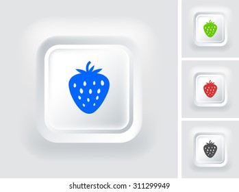 Strawberry on White Square Button