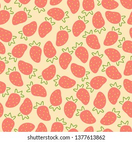 Strawberry on yellow background seamless pattern. Vector.