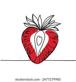 Strawberry One continuous line, vector illustration