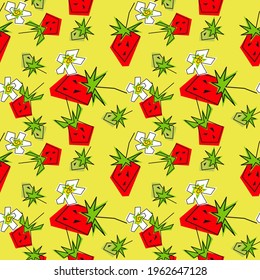 Erdbeere eine Linie, nahtloses Muster. Hintergrund der abstrakten frischen, süßen Berries Perfekt für Stoffdruck, Hintergrund, Bildschirmhintergrund auf Smartphone. EPS 8